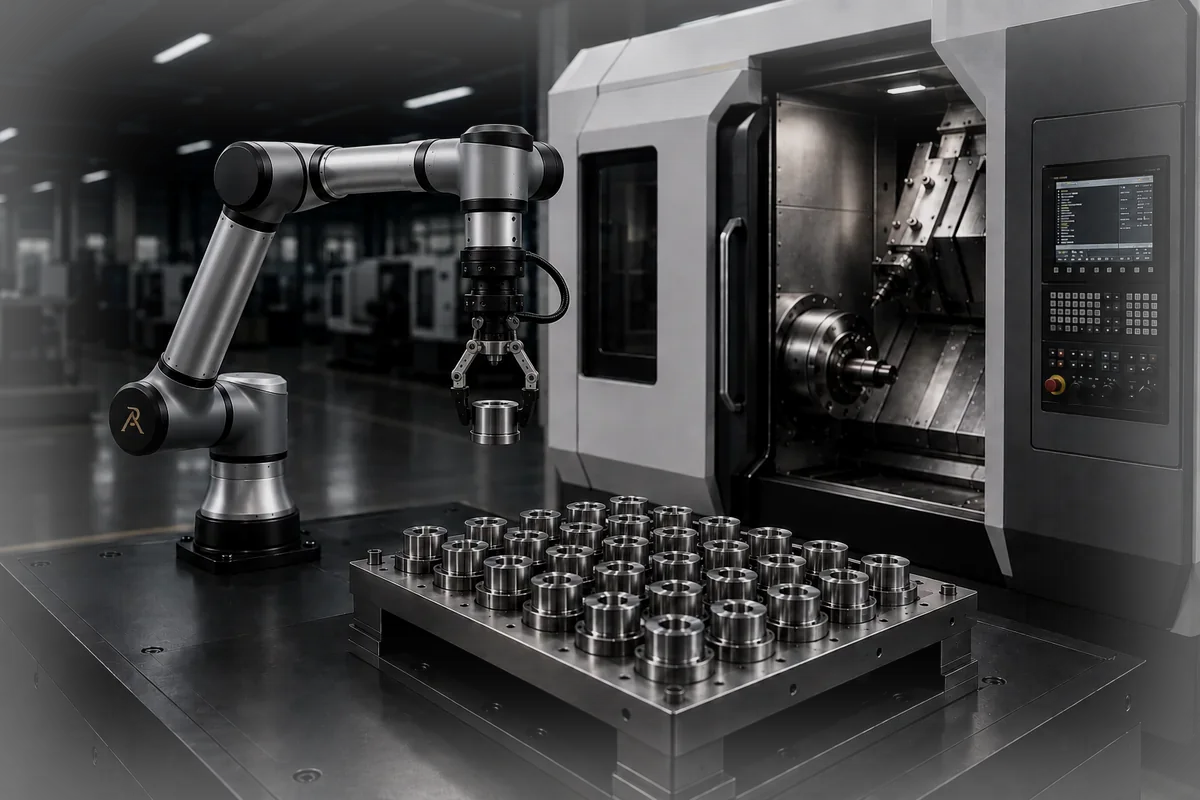 Cobot CNC machine tending cell render